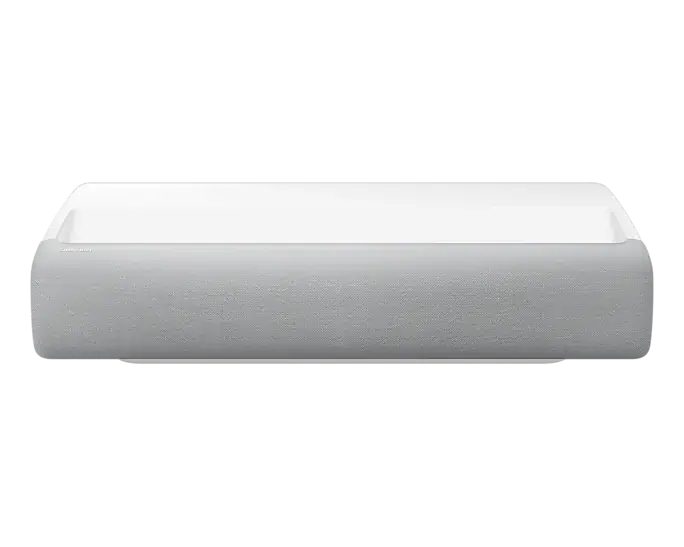 amsung The Premiere 4K UHD Smart Ultra Short Throw Laser Projector setup in a modern living room