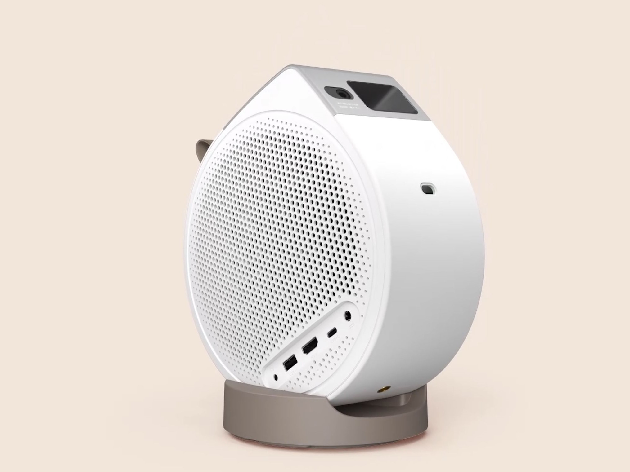 BenQ GV32 portable ceiling projector angled toward wall/ceiling